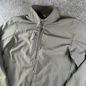 Eddie Bauer Jacket Mens Medium Gray Stretch Fleece Lined Softshell Logo Full Zip